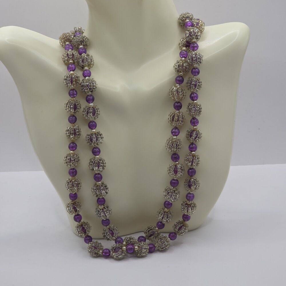 Vintage Purple and White Necklace 42"